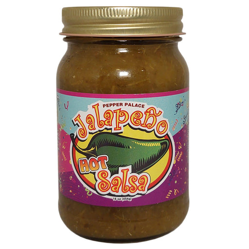 Green Jalapeno hot salsa in a jar