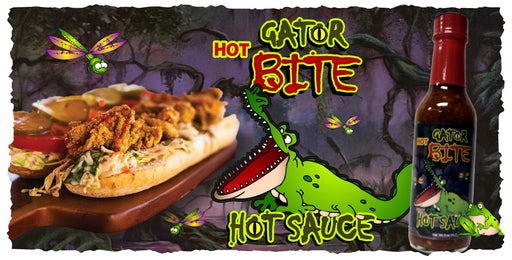 Gator Bite Hot Sauce on a fried chicken sandwich
