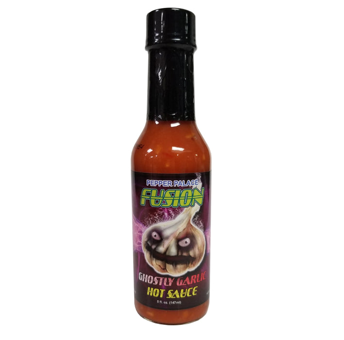 Pepper Palace Ghostly Garlic Fusion Hot Sauce in a bottle
