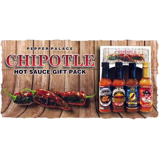 Chipotle Peppers and Chipotle Gift Pack on Wood Background