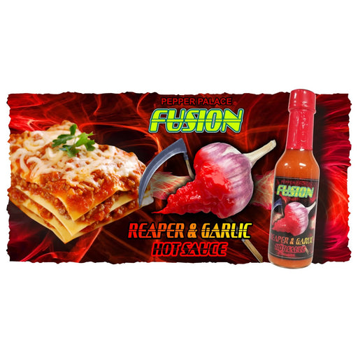 Reaper Fusion Hot Sauce with lasagna 