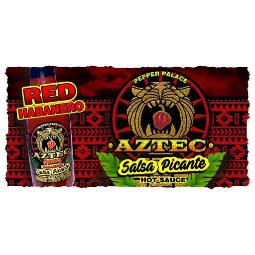 Aztec Red Habanero Salsa Picante on an Aztec Background