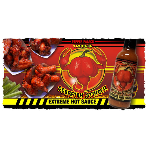Scorpion Stinger Hot Sauce with chicken wings